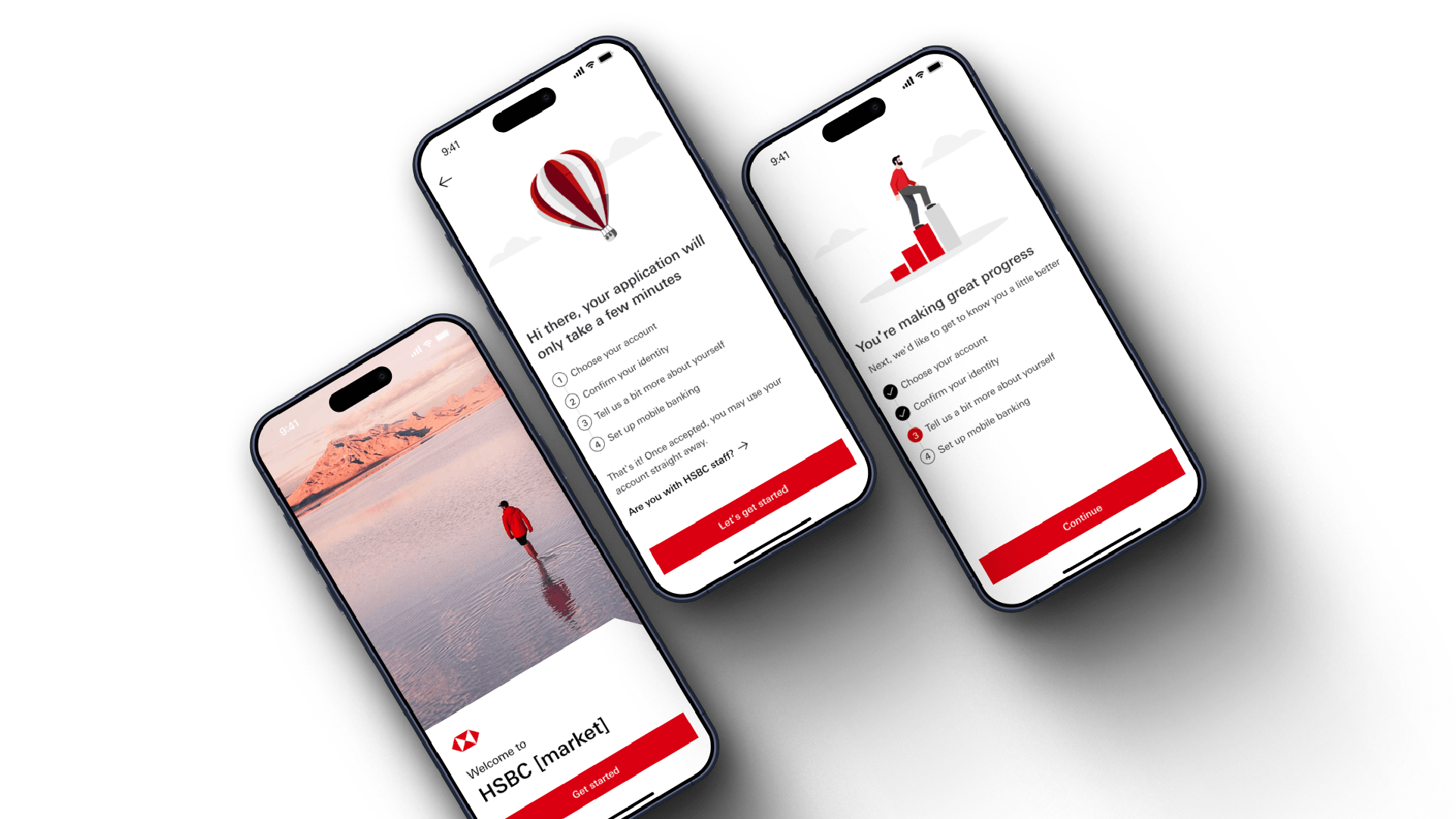 HSBC World Class Onboarding mobile app screens