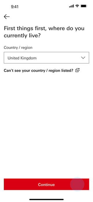 HSBC onboarding — Country selection — domestic