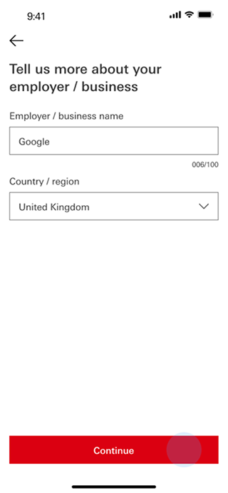 HSBC onboarding — Employer name default