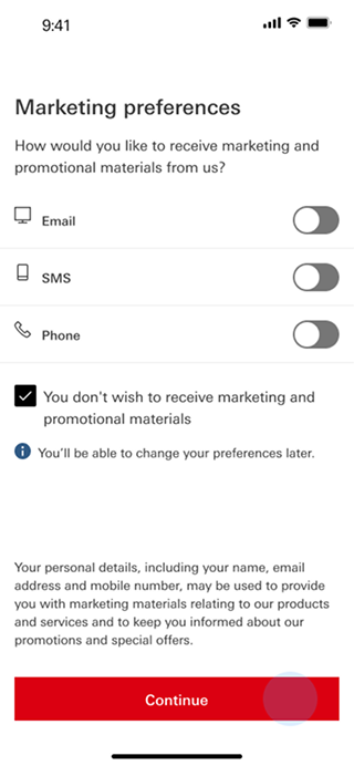 HSBC onboarding — Marketing preference