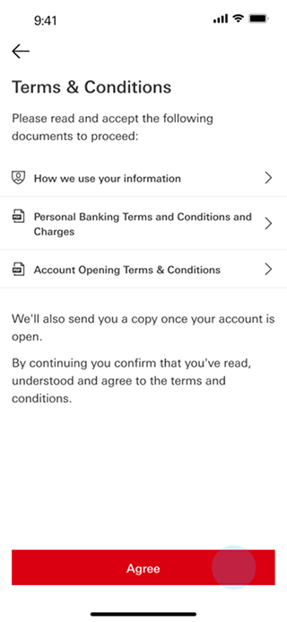 HSBC onboarding — T&C